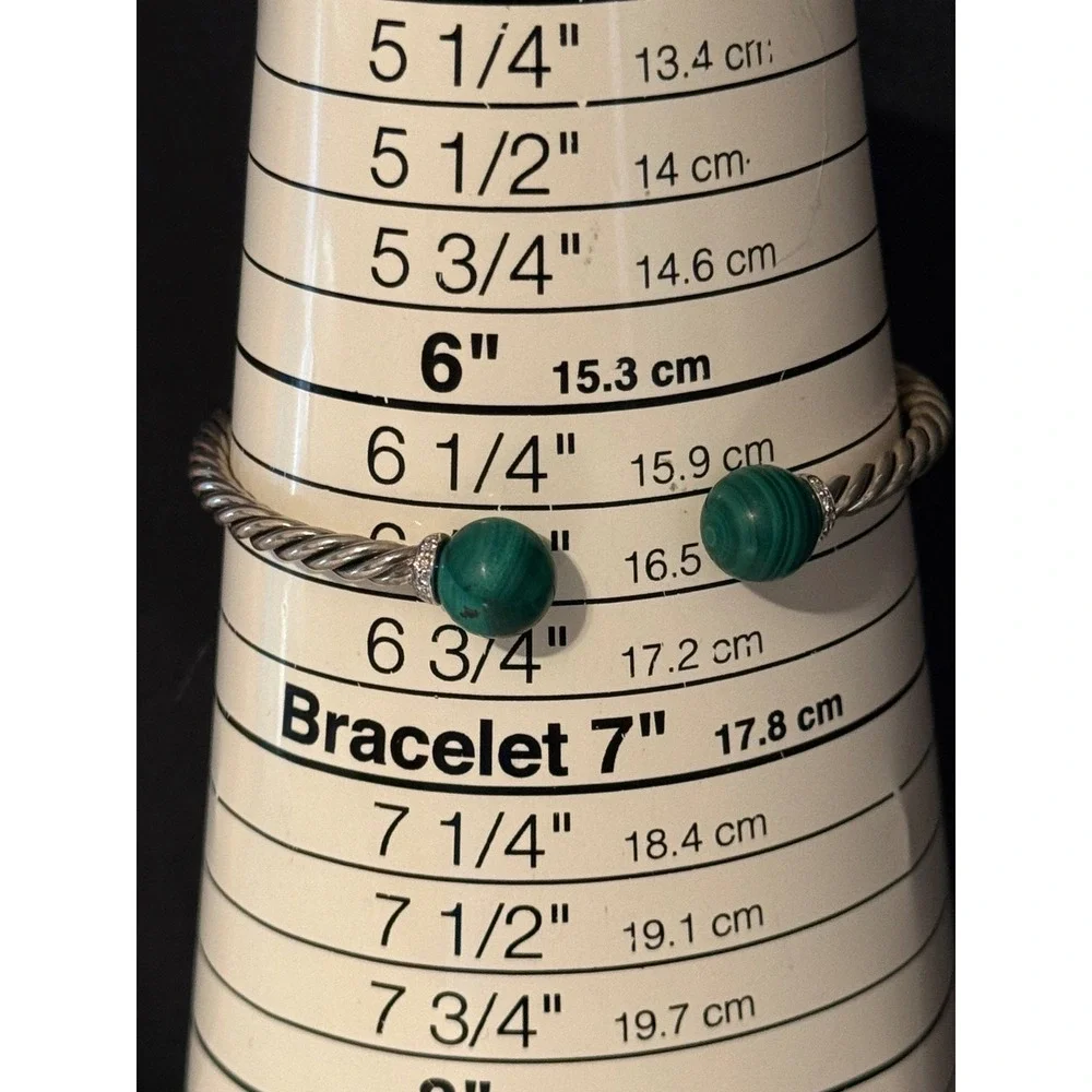 David Yurman Solari Malachite Diamond Sterling Silver Cable Bypass Bracelet M